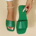 Women's Colorful Slide Sandals - Fashionable Open-Toe Flats with Ankle Strap, Faux Cover Upper & Rubber Sole, Casual Summer Shoes in Red, Green, Yellow, Blue, Brown, Black, White, Summer Footwear | Fashionable Flats | Durable Lady T Fashions