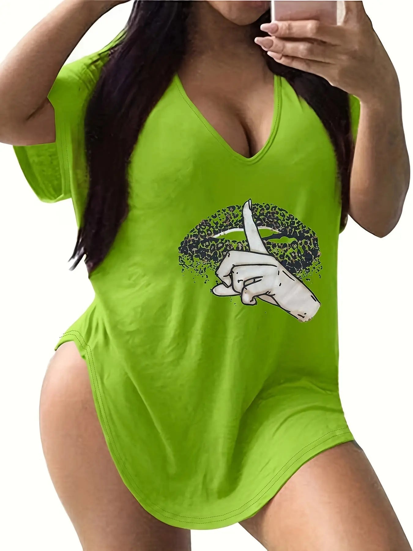 Plus Size Curved Hem T-Shirt - Flattering Relaxed Fit with Classic V Neck, Short Sleeve, and Comfortable Casual Style - Designed for Plus Size Women, Part of Our Womens Plus Size Clothing Collection Lady T Fashions