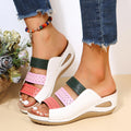 Women's Colorblock Wedge Sandals, Open Toe Hollow Out Slip On Slides Shoes, Casual Outdoor Slides Lady T Fashions
