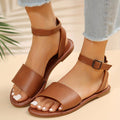 Women's Flat Summer Sandals - Solid Color Open Toe Ankle Strap Shoes, Lightweight Faux Leather - For Beach, Vacation & Casual Wear - Perfect Gift for Women Lady T Fashions
