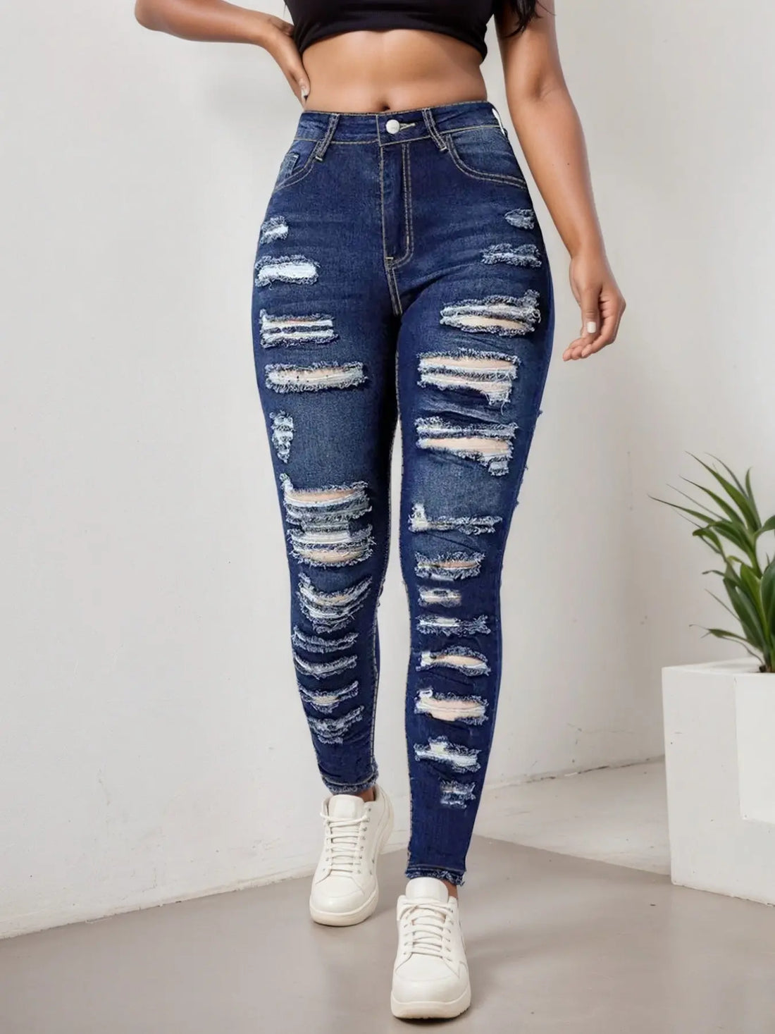 2025 Women's Ripped Tight Cropped Pants, New High Stretch Jeans, Fashionable And Versatile Street Style, Slim Fit Design, Women's Jeans And Clothing Lady T Fashions