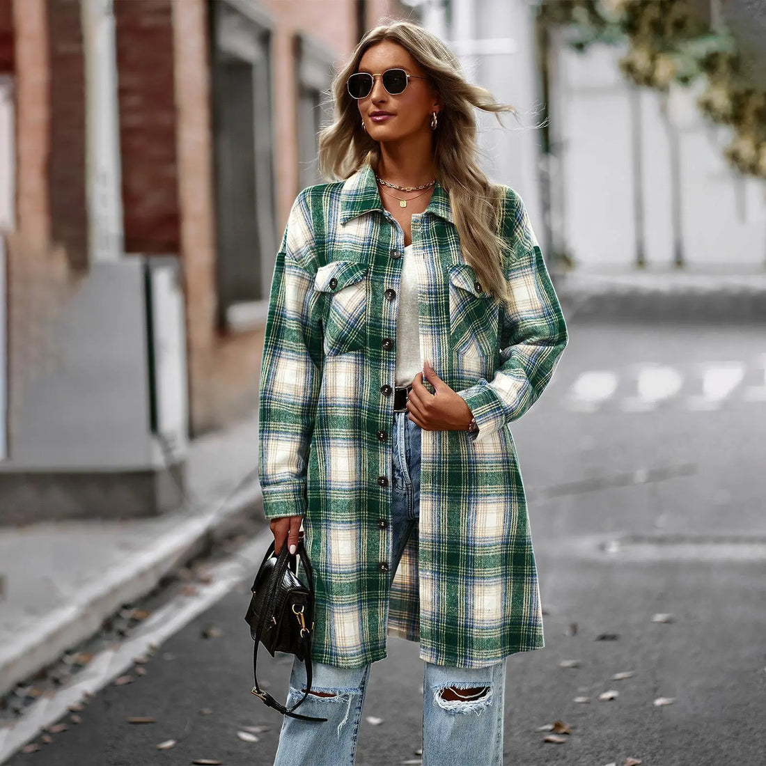 Temperament Leisure Long Plaid Tup Cardigan Coat Lady T Fashions