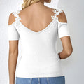 Ladies' Light V-neck Fashionable Casual Solid Color Lace Patchwork T-shirt Top Lady T Fashions