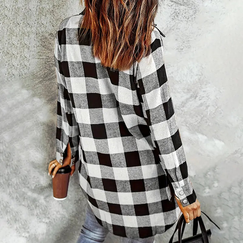 Women's Long Sleeve Plaid Print Button Front Casual Shirt For Spring & Fall Lady T Fashions