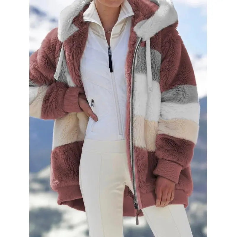 Multicolor patchwork hooded short fashion jacket Lady T Fashions
