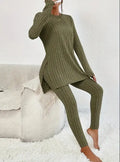 Fashion Casual Long Sleeve Split Irregular Round-neck Shirt Trousers Suit Lady T Fashions