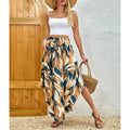 Women's High Elastic Waist Midi Skirt Casual Summer Trendy Tie Front Flowy Floral Print Beach Long Skirt Lady T Fashions