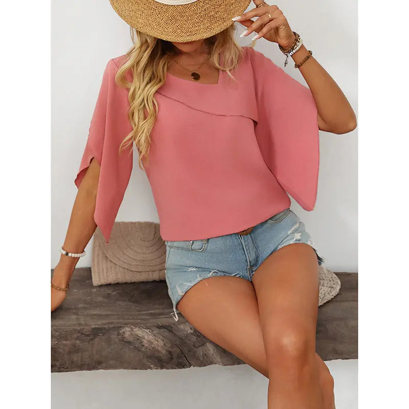 Womens Tops Dressy Casual 3 4 Sleeve Asymmetrical V Neck Work Shirts Blouses Lady T Fashions