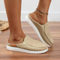 Women's Slip On Flat Loafers, Lightweight Round Toe Canvas Shoes, Casual Low Top Mules Lady T Fashions