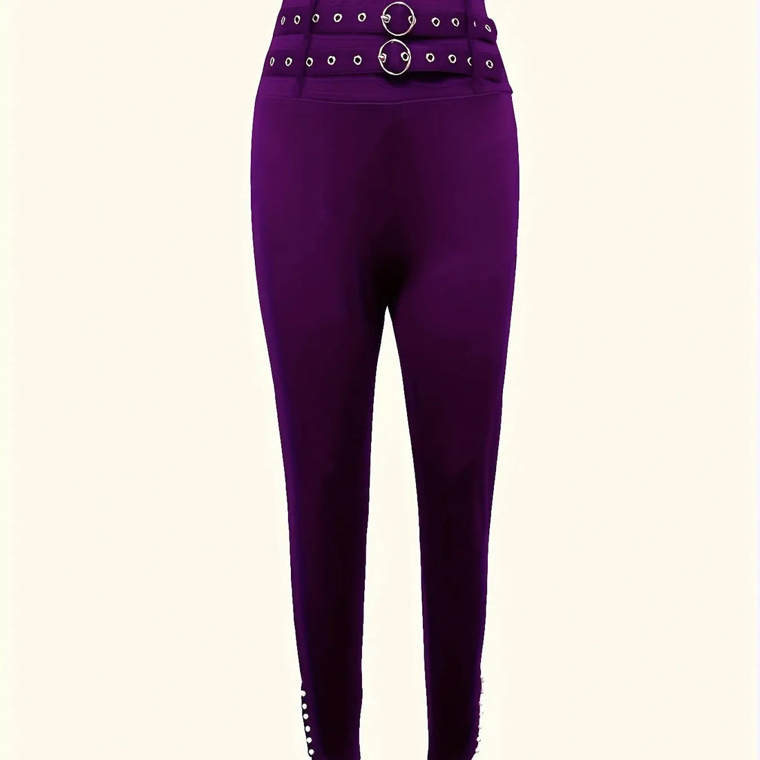 Ladies' Solid Color Fashionable High Waist Sexy Slim Fit With Eyelets Versatile Pants Lady T Fashions