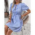 Women's Striped Tie Front Puff Sleeve Summer Casual Mini Dresses Loose Flowy Sundress Lady T Fashions