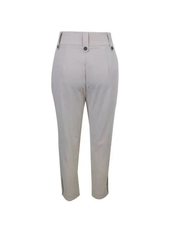 Women's Solid Color Non Elastic Belt Button Detail Four Season Fashion Pants Lady T Fashions