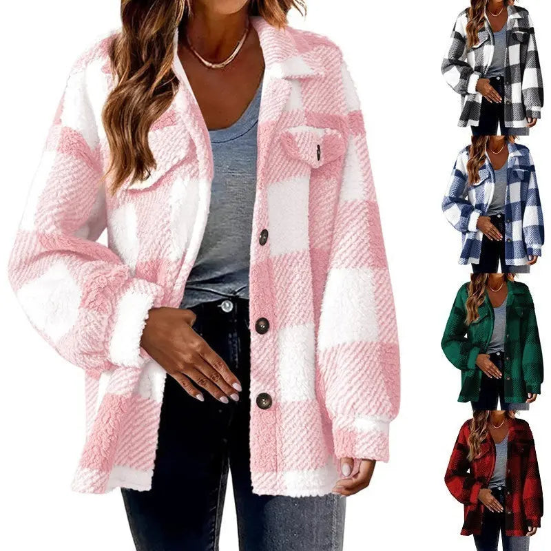 Women's Fashion Jacket Button Plush Coat Lady T Fashions