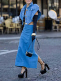 Love Denim Short Jacket & High Waist Skirt Two-Piece Set Lady T Fashions