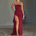 Strapless Split Long Dress Summer Fashion Pleated Bridesmaid Dress For Womens Party Wedding Clothing Lady T Fashions