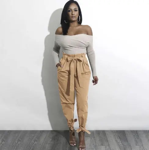 CALOFE Summer Autumn Loose Bow Ruffle Women Pants Summer Casual Belt High Waist Solid Trousers Steetwear Female Pants Lady T Fashions