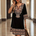 Women's V-Neck Middle Eastern Style Floral Print Midi Dress - Elegant Sleeve Design Lightweight Perfect For Spring&Summer Vacation & Daily Wear Lady T Fashions