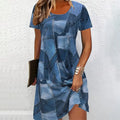 Women's Plus Size Denim Short Sleeve Dress - Digital Print Casual Spring & Summer Dress Lady T Fashions