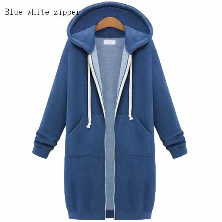 Hooded Long Sleeve Sweater Fleece Long Jacket Lady T Fashions