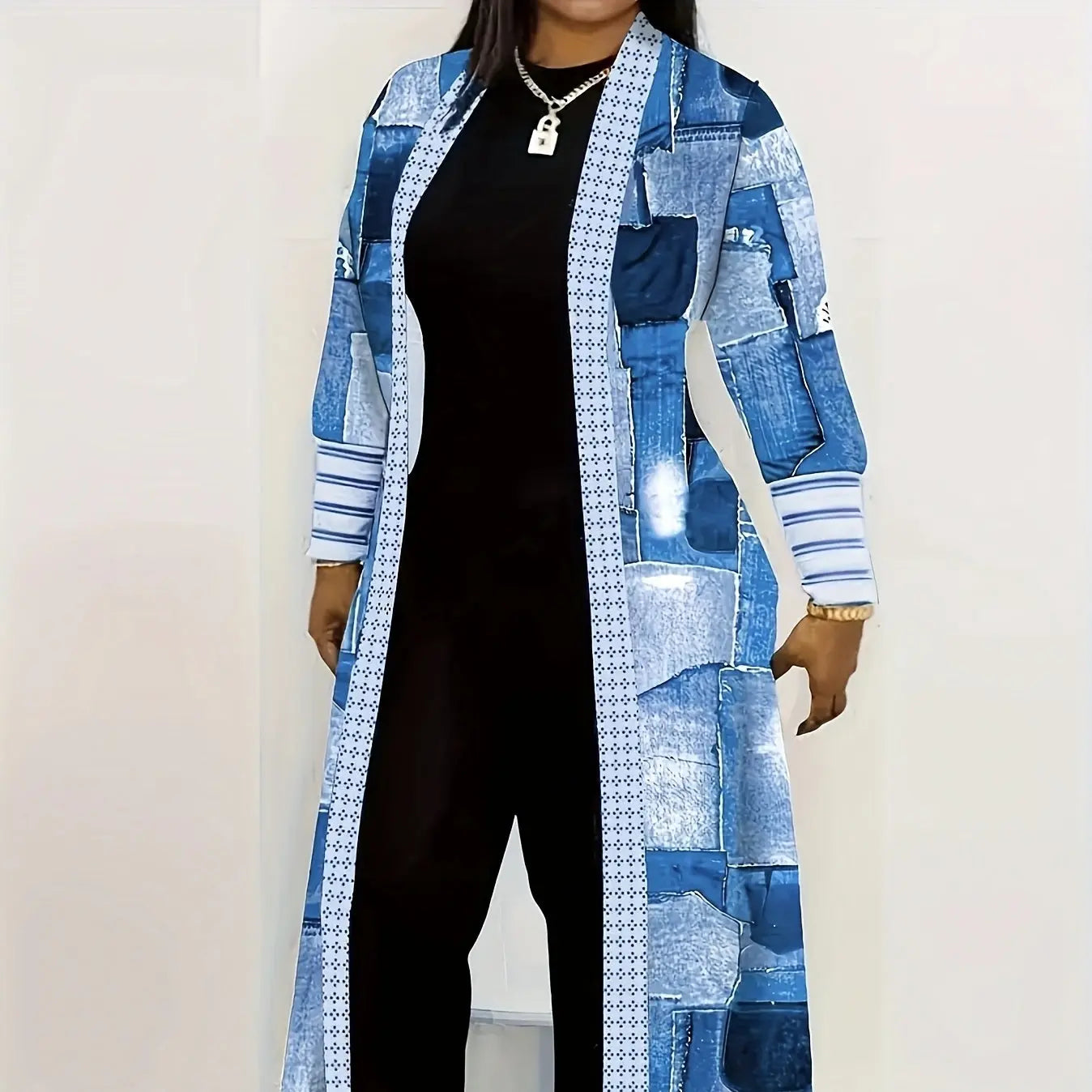 Women's Jacket Color Block Long Outer Sleeve Cardigan Casual Coat Open Front Coat Versatile Coat Lady T Fashions