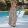 Womens Sleeveless Maxi Long Dress Summer Crew Neck Ruched Pleated Flowy Dress Lady T Fashions