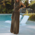 Womens Sleeveless Maxi Long Dress Summer Crew Neck Ruched Pleated Flowy Dress Lady T Fashions