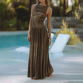 Womens Sleeveless Maxi Long Dress Summer Crew Neck Ruched Pleated Flowy Dress Lady T Fashions