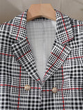 Ladies Fashion Casual Slim Suit Two-piece Plus-size Suit, Plaid Pattern Elegant Skirt Suit With Buttons, Lapel Long Sleeve Suit Jacket And High Waist Skirt, Plus-size Women'S Wear Amazon Don't Sell Lady T Fashions