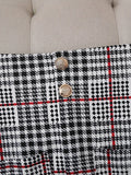 Ladies Fashion Casual Slim Suit Two-piece Plus-size Suit, Plaid Pattern Elegant Skirt Suit With Buttons, Lapel Long Sleeve Suit Jacket And High Waist Skirt, Plus-size Women'S Wear Amazon Don't Sell Lady T Fashions