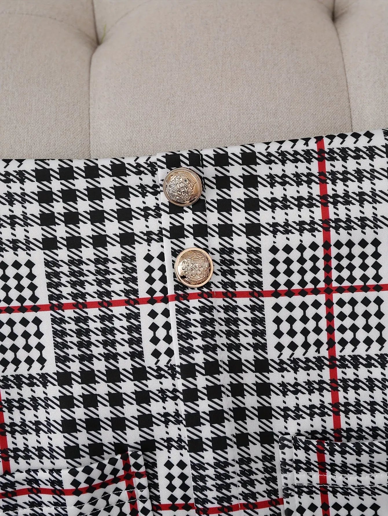 Ladies Fashion Casual Slim Suit Two-piece Plus-size Suit, Plaid Pattern Elegant Skirt Suit With Buttons, Lapel Long Sleeve Suit Jacket And High Waist Skirt, Plus-size Women'S Wear Amazon Don't Sell Lady T Fashions