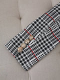 Ladies Fashion Casual Slim Suit Two-piece Plus-size Suit, Plaid Pattern Elegant Skirt Suit With Buttons, Lapel Long Sleeve Suit Jacket And High Waist Skirt, Plus-size Women'S Wear Amazon Don't Sell Lady T Fashions
