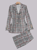 Ladies Fashion Casual Slim Suit Two-piece Plus-size Suit, Plaid Pattern Elegant Skirt Suit With Buttons, Lapel Long Sleeve Suit Jacket And High Waist Skirt, Plus-size Women'S Wear Amazon Don't Sell Lady T Fashions