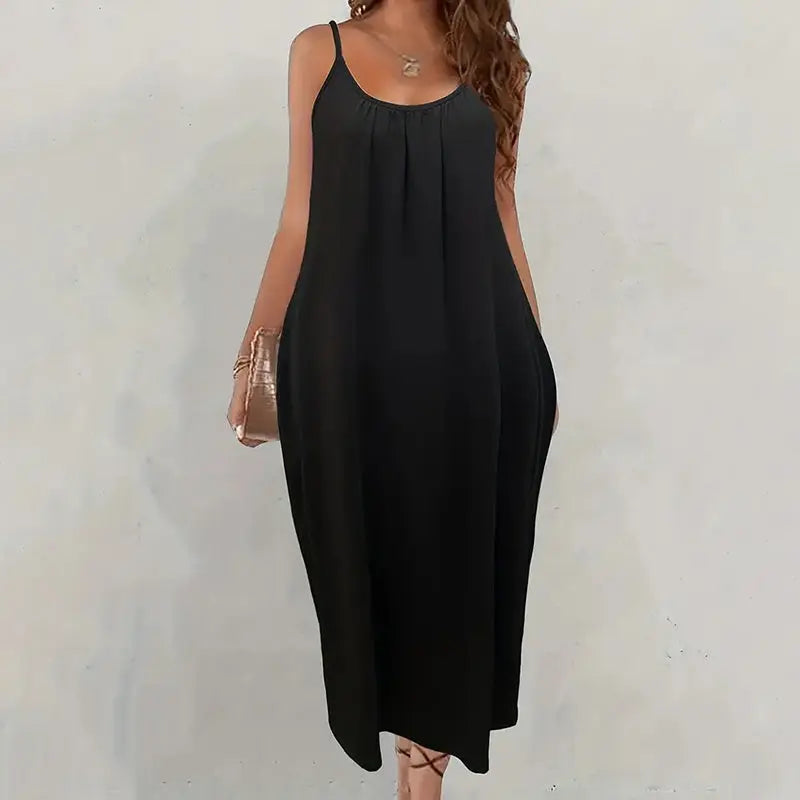 Women's Casual Summer Spaghetti Straps Maxi Dress With Pockets Loose Fit Long Dress Lady T Fashions