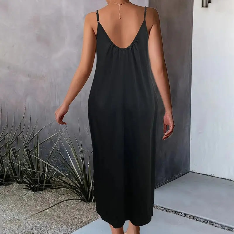 Women's Casual Summer Spaghetti Straps Maxi Dress With Pockets Loose Fit Long Dress Lady T Fashions
