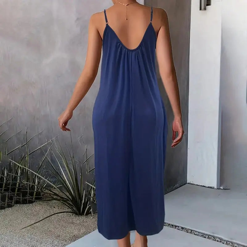 Women's Casual Summer Spaghetti Straps Maxi Dress With Pockets Loose Fit Long Dress Lady T Fashions