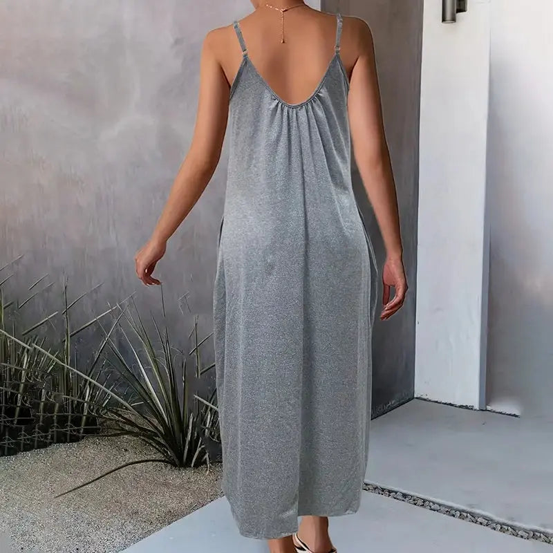 Women's Casual Summer Spaghetti Straps Maxi Dress With Pockets Loose Fit Long Dress Lady T Fashions