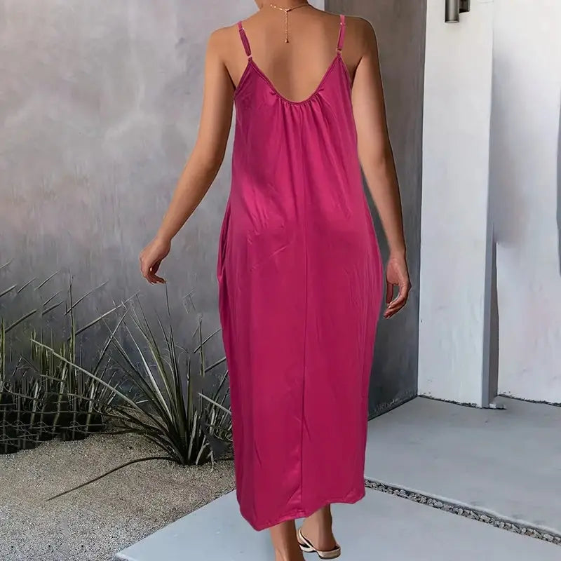 Women's Casual Summer Spaghetti Straps Maxi Dress With Pockets Loose Fit Long Dress Lady T Fashions