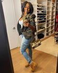 Elegant Women's Camo Print Jacket - Chic Double-Breasted, Long Sleeve Outerwear With Flap Pockets, Polyester, Perfect For Spring-Fall, Cute Jacket Amazon Does Not Sell Lady T Fashions