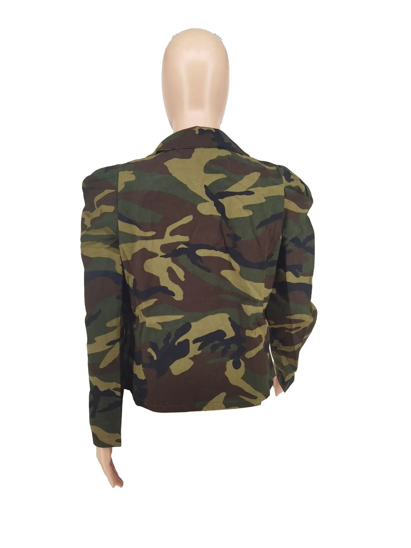 Elegant Women's Camo Print Jacket - Chic Double-Breasted, Long Sleeve Outerwear With Flap Pockets, Polyester, Perfect For Spring-Fall, Cute Jacket Amazon Does Not Sell Lady T Fashions