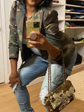 Elegant Women's Camo Print Jacket - Chic Double-Breasted, Long Sleeve Outerwear With Flap Pockets, Polyester, Perfect For Spring-Fall, Cute Jacket Amazon Does Not Sell Lady T Fashions