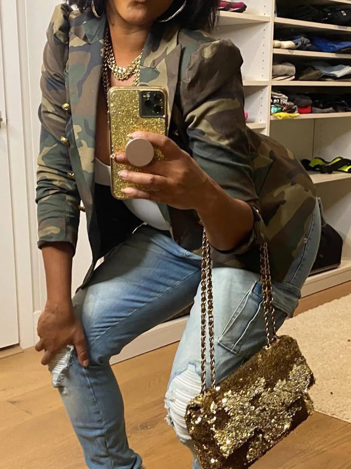 Elegant Women's Camo Print Jacket - Chic Double-Breasted, Long Sleeve Outerwear With Flap Pockets, Polyester, Perfect For Spring-Fall, Cute Jacket Amazon Does Not Sell Lady T Fashions