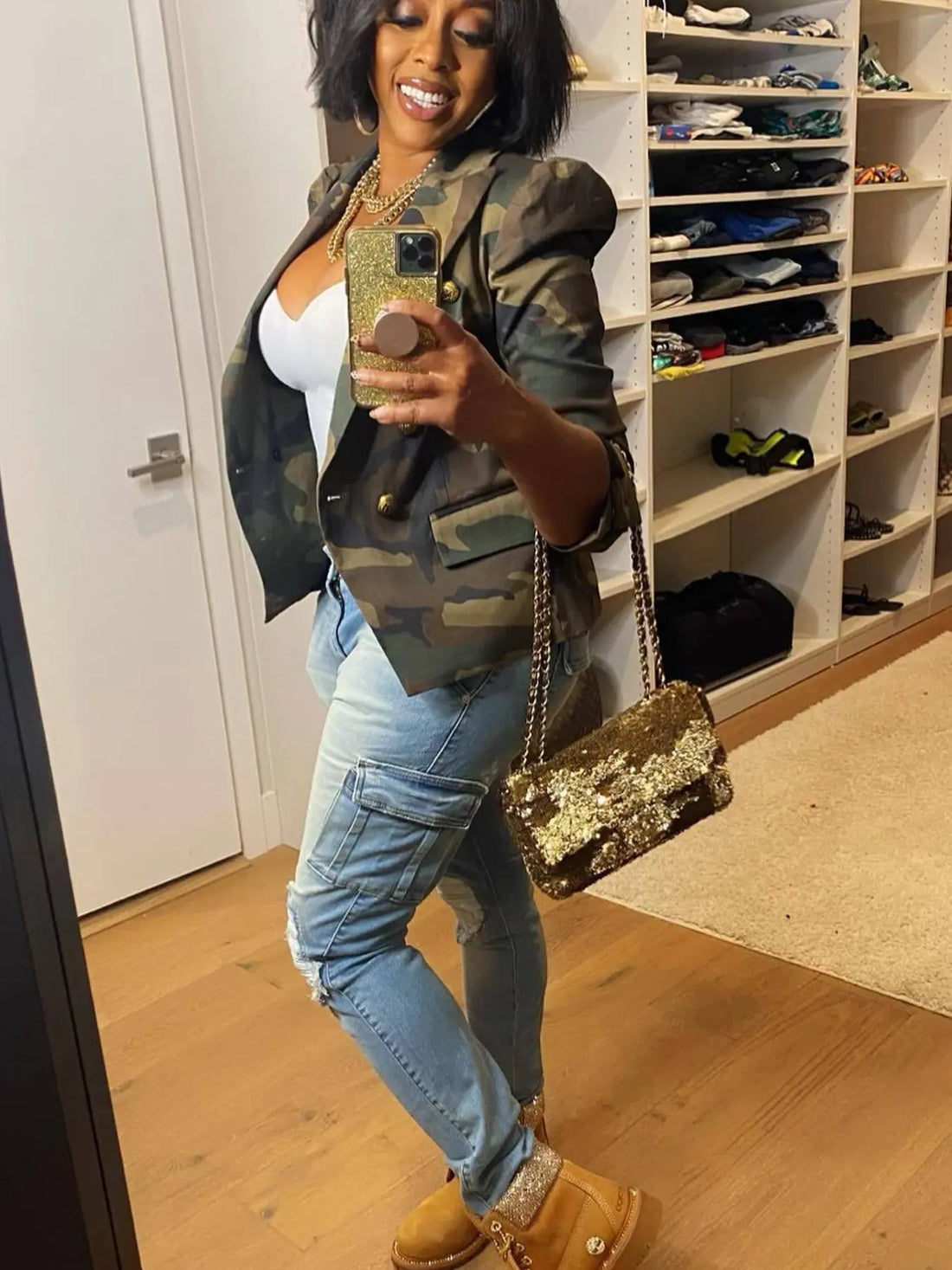 Elegant Women's Camo Print Jacket - Chic Double-Breasted, Long Sleeve Outerwear With Flap Pockets, Polyester, Perfect For Spring-Fall, Cute Jacket Amazon Does Not Sell Lady T Fashions