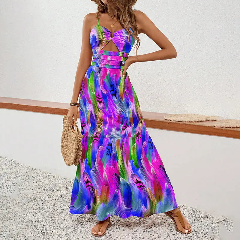 Women's Sleeveless Boho Maxi Dress Spaghetti Strap Floral Sundress Lady T Fashions