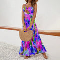 Women's Sleeveless Boho Maxi Dress Spaghetti Strap Floral Sundress Lady T Fashions