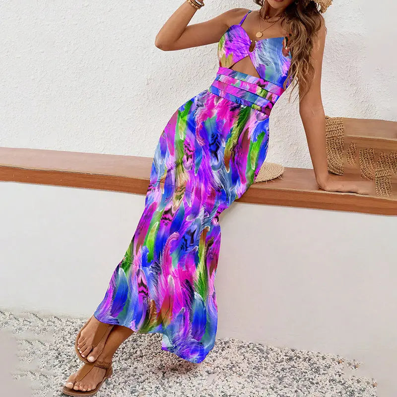 Women's Sleeveless Boho Maxi Dress Spaghetti Strap Floral Sundress Lady T Fashions