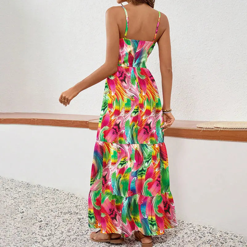 Women's Sleeveless Boho Maxi Dress Spaghetti Strap Floral Sundress Lady T Fashions