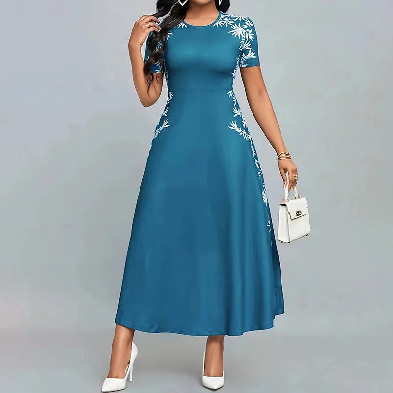 Women's Elegant Short Sleeve Maxi Dresses Casual Empire Waist Long Dress Lady T Fashions