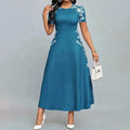 Women's Elegant Short Sleeve Maxi Dresses Casual Empire Waist Long Dress Lady T Fashions
