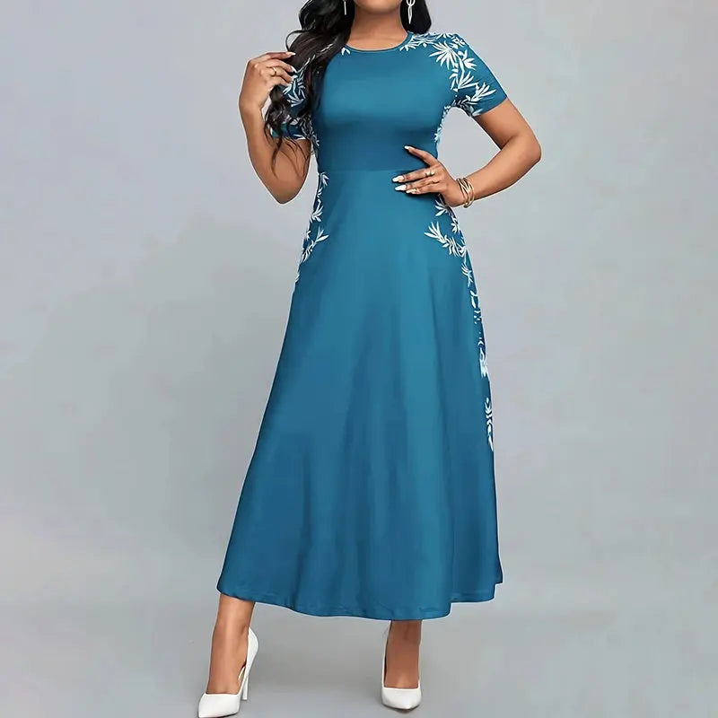 Women's Elegant Short Sleeve Maxi Dresses Casual Empire Waist Long Dress Lady T Fashions
