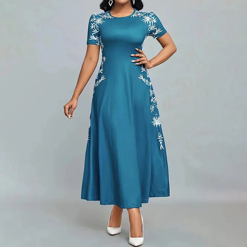Women's Elegant Short Sleeve Maxi Dresses Casual Empire Waist Long Dress Lady T Fashions